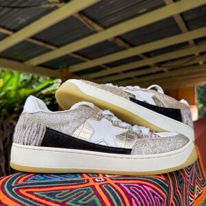 Bakers Glitter Animal Print‎ Sneakers Women's 39 Fits US 8–8.5 Gold White Star